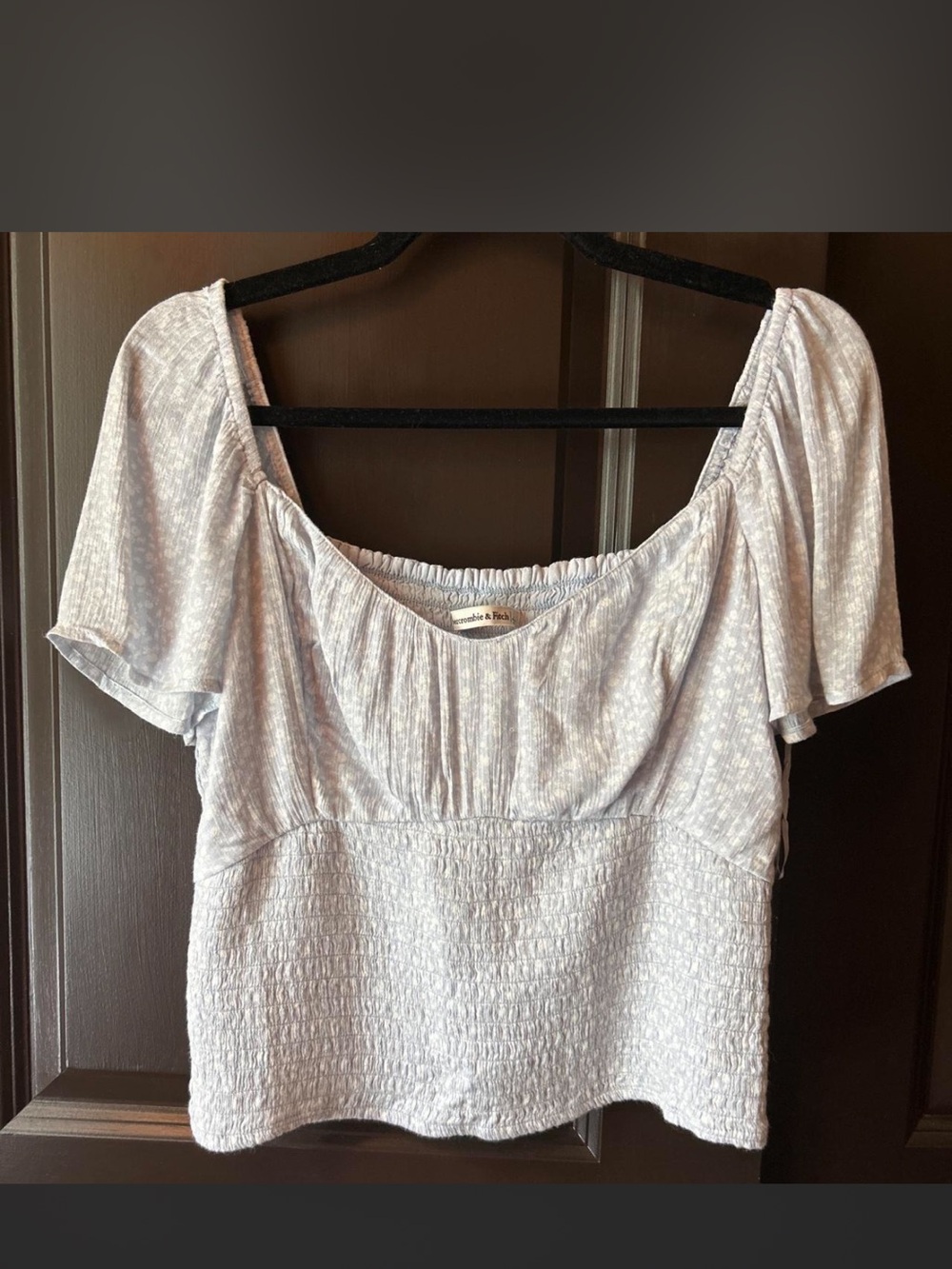 Abercrombie & Fitch Light Blue Floral Flutter Sleeve Smocked Blouse